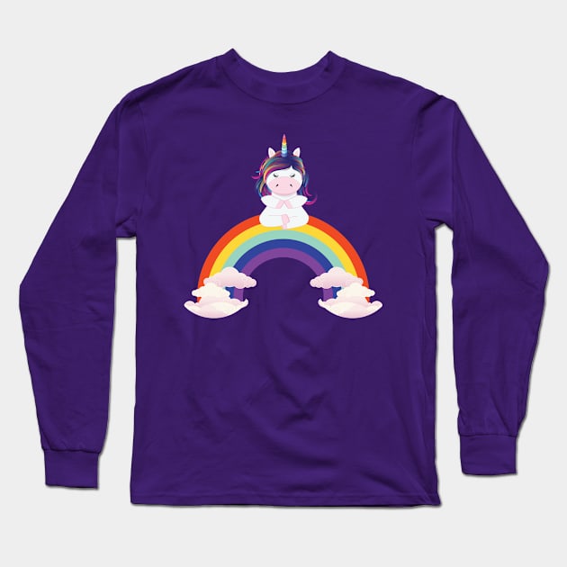 Unicorn rainbow meditation Long Sleeve T-Shirt by AnnArtshock